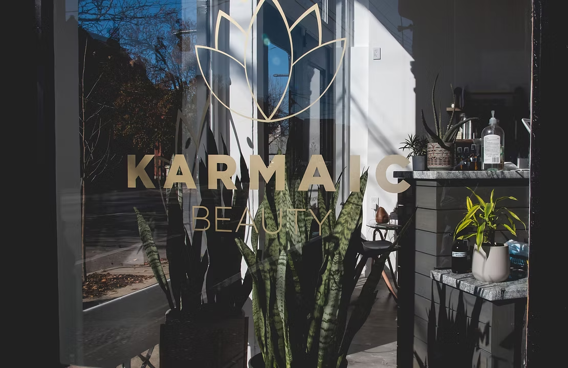 Karmaic Beauty low-tox salon storefront in Newport, KY